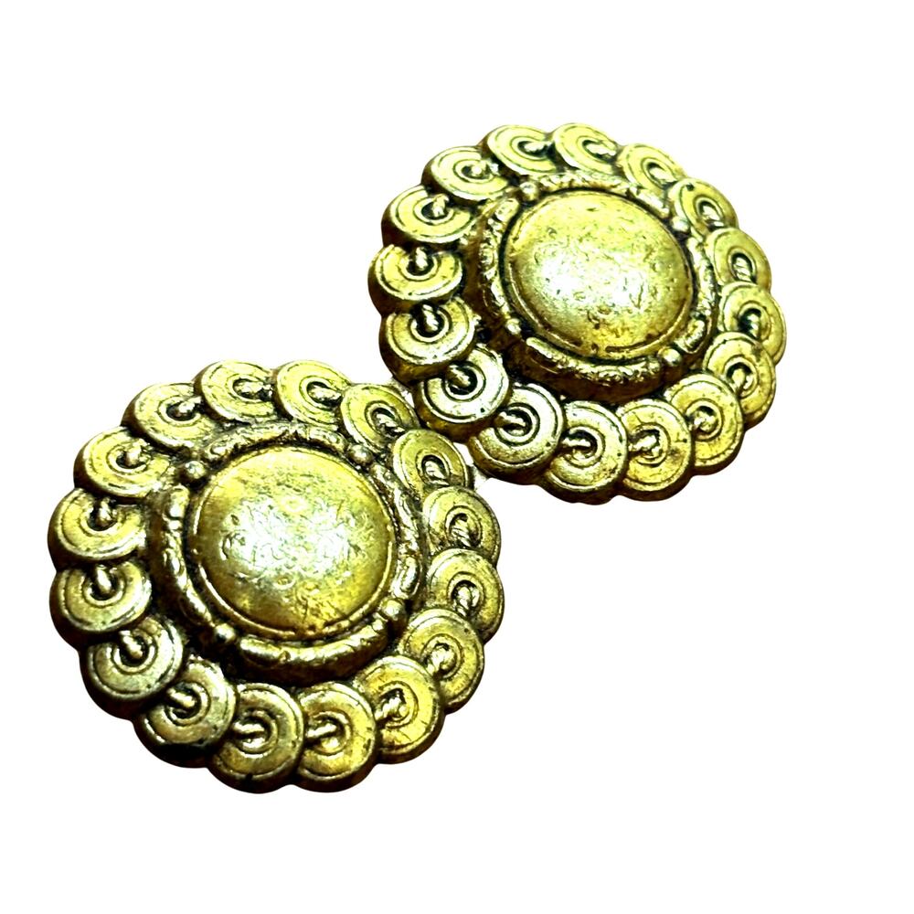 Vintage French belt clip buckle duette style goldtone textured round metallic